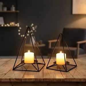 Geometric Metal Candle Stand Black Iron Pyramid Candle <b>Holder</b> Decorative <b>Tealight</b> <b>Holder</b> for Home Table Party Decor - Product Image 3