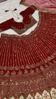 Lehenga Choli en Soie Rouge Traditionnel de Rangoon, Broderie Lourde et Paillettes, pour Mariage, Bal de Promo, Tenue de Soirée, Designer Indien, Longueur Ras du Sol