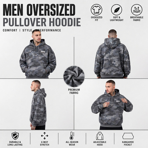 <b>Men</b> Oversized Camouflage <b>Pullover</b> Hoodie French Terry Hooded Sweatshirt Winter Wear Hooded <b>Pullover</b> <b>Men</b> Casual Front Pocket Hood - Product Image 5