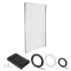 Moderna Zanzariera in PVC e Fibra di Vetro 58.27 X 39.17 Pollici, Cornici Bianche, Striscia Magnetica Nera, Clip Antivento, PP Durevole, Design Contemporaneo - Product Image 1