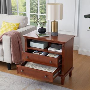Table d'appoint de style farmhouse à 2 tiroirs Open Space avec station de charge et ports USB, design Pilas cannelé - Product Image 4