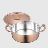 Casserole de cuisson en cuivre martelé moderne et luxueuse avec couvercle, compatible induction, ustensile de cuisine haut de gamme pour cuisine et restaurant