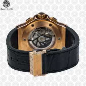 Charm_Jewells Luxury Men's Diamond Bezel Quartz Watch 42mm Round Case Leather Band Analog <b>Chronograph</b> Fashion Design - Product Image 4