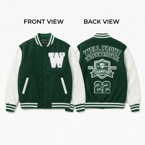 Premium 650 GSM Melton Wool Breathable Varsity <b>Jacket</b> Contrast <b>White</b> Sleeves Paneling Chenille Letterman Patch Design Cotton - Product Image 6