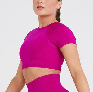 Débardeurs à col rond pour femmes PIHA SPORTS, manches courtes, rose uni, tricotés en spandex et polyester, respirants, extensibles, décontractés, numériques - Product Image 1