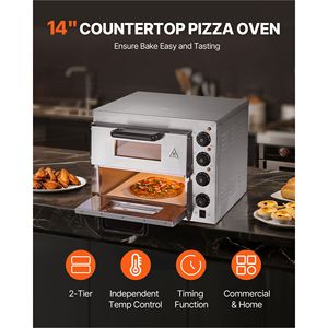 Forno Elettrico Commerciale a Doppio Strato da 14 Pollici in Acciaio Inossidabile per Pizza, da Banco, con Maniglia in Pietra Multiuso per Tostare e Cuocere - Product Image 1