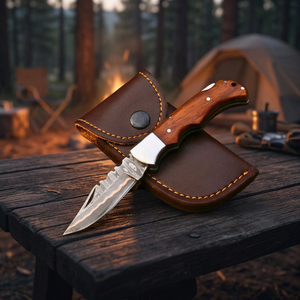 Couteau pliant à lame droite en cuivre Damas, fait main, ODM, couteau de poche, manche en bois de rose, Bushcraft, extérieur, EDC - Product Image 1