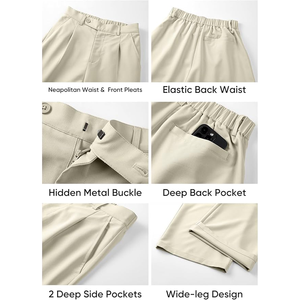 <b>Men's</b> Beige Wide Leg <b>Pleated</b> <b>Trousers</b> High Waist Casual Anti-Wrinkle Polyester Pants Autumn Style - Product Image 6