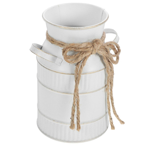 Vases à fleurs en métal galvanisé finition blanche, faits à la main, en forme de bidon à lait avec poignée latérale, pour la décoration intérieure, extérieure et de jardin, porte-fleurs - Product Image 5