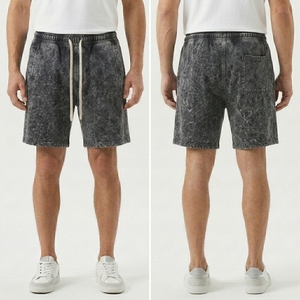 Shorts pour hommes délavés à l'acide en toile polyester/coton, avec logo personnalisé, cordon de serrage, pour l'été, décontractés, couleur unie, séchage rapide, respirants, OEM - Product Image 5