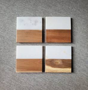 NEHA ENTERPRISES Handmade Marble And Wood <b>Table</b> <b>Coaster</b> Set Luxury Dining Accessories for Modern Homes - Product Image 5