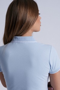 Women's <b>Light</b> Blue Polo Shirt Short Sleeve Solid Color 100% Cotton Casual Knitted Pique Fabric Regular Length - Product Image 3