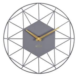 Reloj de Pared Metálico Hexagonal Geométrico, Moderno, Gris, Decorativo, Minimalista, Contemporáneo, para Decoración de Interiores - Product Image 1