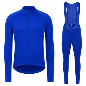 Conjunto de Ciclismo Personalizado para Hombre, Manga Larga, Azul Rey, Térmico, Transpirable, con Culotte y Tirantes, Venta al Por Mayor - Product Image 1