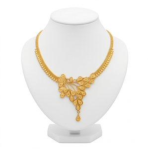 Divyoro <b>Copper</b> Alloy Yellow Gold Classic Statement Necklace Plant Pattern Bead <b>Chain</b> Adjustable Length for Women Wedding Party - Product Image 1