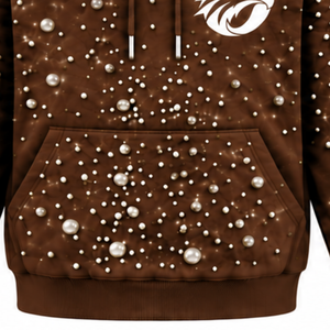 Sweat-shirt à capuche unisexe en maille perlée marron chocolat, style streetwear, avec cordon de serrage et poche kangourou, personnalisable - Product Image 6