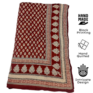 Couette réversible 100 % coton imprimée au bloc de Jaipur, motif floral pigmenté, 300 fils/cm², toutes saisons, pour la maison, l'hôtel, les cadeaux, lit simple - Product Image 2
