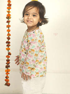 Kurta pour garçons à imprimé éléphant avec pantalon Dhoti blanc, tenue ethnique traditionnelle pour enfants, vêtements de fête pour mariage, ensemble confortable - Product Image 3