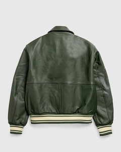 ชุดเสื้อแจ็คเก็ตหนังสีเขียวคอตั้งกันลมสำหรับผู้ชายและกางเกงคาร์โก้ขายาวทรงกว้าง รุ่นฉลองครบรอบ สไตล์สตรีทแวร์ - Product Image 4