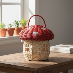Natural Rattan Mushroom <b>Basket</b> Handmade <b>Woven</b> Storage <b>Basket</b> for Kids Toy Storage Home Decor Organizer - Product Image 1