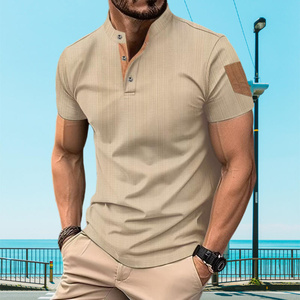 <b>Men's</b> Summer Fashion Short Sleeved <b>T</b>-<b>shirt</b> <b>Men's</b> Business Casual <b>Henley</b> <b>Shirt</b> Breathable Solid Color Stand up Collar Top - Product Image 1