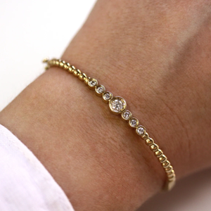 Dotted Ball <b>Bangle</b> 0.6ctw 7 Stone Bezel Set Diamond Station Beaded Bracelet in <b>Solid</b> 14K 18K <b>Gold</b> Lab Diamond Stackable Jewelry - Product Image 3