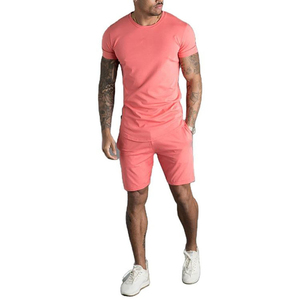 Ensemble deux pièces pour hommes, t-shirts à manches courtes et shorts amples à col rond, toutes couleurs, taille été, coton polyester, shorts pour hommes - Product Image 1