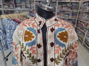 Women's Mandarin Collar Three Quarter Sleeve Embroidered Floral Jacket Cotton Woven Spring Prairie Chic Hand Embroidery <b>gift</b> - Product Image 4