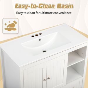 Mobile da <span class=keywords><strong>Bagno</strong></span> Bianco in MDF <span class=keywords><strong>Senza</strong></span> Lavabo, Doppia Anta e Cassetto con Strisce Decorative 91*46*82cm, Verniciato a Spruzzo, Doppio Mobile Lavabo - Product Image 4