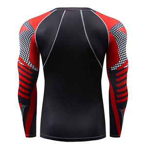 Ensemble de vêtements de sport pour homme, t-shirt à manches longues compressif et leggings longs, anti-bactérien, noir et rouge, spandex, polyester, taille élastique - Product Image 3