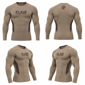 Flair Men's <b>Long</b> <b>Sleeve</b> <b>Compression</b> <b>Shirt</b> Quick Dry Slim Fit Sporty O-Neck T-<b>Shirt</b> Brown with Pattern Printed - Product Image 6