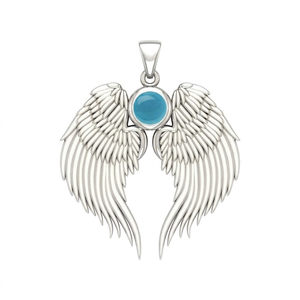 Blue Quartz Angel Wing Birthstone Pendant Rose Gold Plated with Round Blue Quartz Stone 3 cm Wing Charm <b>Necklace</b> Jewelry - Product Image 3