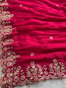 Sari de Seda Vichitra de Dos Tonos de Diseñador, Hermoso Bordado con Hilos, Trabajo con Lentejuelas, Alta Calidad, para Bodas y Fiestas, Estilo Indio - Product Image 6