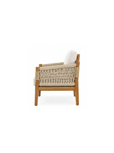 Sillón Moderno Tapizado en Tela de Lana con Patas de Madera de Teca Sólida, Diseño Escandinavo, Muebles para Sala de Estar - Product Image 4