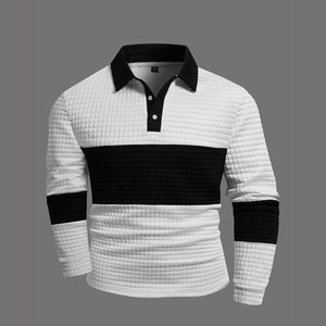 Men's Long Sleeve <b>Waffle</b> Knit Polo Shirt Color <b>Blocked</b> Casual Solid Design Button Front Regular Fit - Product Image 6