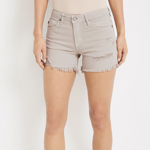 Shorts de mezclilla de cintura alta para mujer, casuales, desgastados, con dobladillo deshilachado, pantalones cortos de mezclilla a la moda para verano - Product Image 1