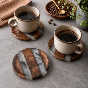 Resin Wood <b>Drinks</b> <b>Coaster</b> Handmade with Walnut Wood Resin with Epoxy Resin for Water Resistance Cup <b>Coaster</b> - Product Image 5