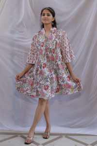 Robe en coton imprimé floral indien à main bloc nouvelle tenue décontractée d'été à la mode pour mariage cadeau écologique tissé à la main - Product Image 6