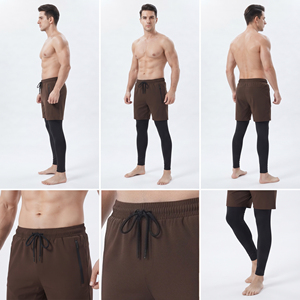 Customized Drawstring Waist <b>Shorts</b> With Side Pocket Gym Workout Mid Waist <b>Compression</b> Leggings Double Layer Yoga Pant <b>Shorts</b> <b>Men</b> - Product Image 6