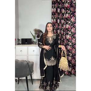 Ensemble de vêtements de fête pour femmes, haut, sharara, palazzo, dupatta - Product Image 1