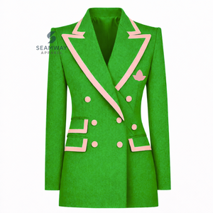 Alpha |   Kapa | Blazer de costume croisé Alpha pour femme, coupe ajustée moderne, revers pointus, veste de smoking brodée - Product Image 1