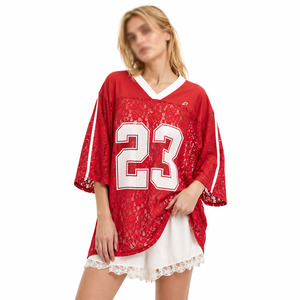 Fashion Lace Women's American Football Jersey Oversized <b>Mesh</b> <b>Top</b> V Neck Short Sleeve Custom Streetwear Manufacturing - Product Image 3