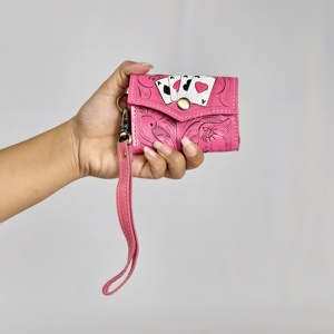 Porte-cartes pliable antivol en cuir véritable avec fermeture à pression, portefeuille court tendance pour femmes - Product Image 2