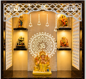 Modern Style Ganesh <b>Mandir</b> for Puja Ghar Teak Wood <b>Mandir</b> With Laser Cut Design Marble Look Teak Wood Pooja <b>Mandir</b> for Home - Product Image 5