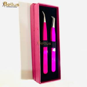 Bellus International High Quality <b>Pink</b> 45 Curved Smooth Tip Eyelash Tweezers Fine Point Stainless Steel Professional Lash - Product Image 6