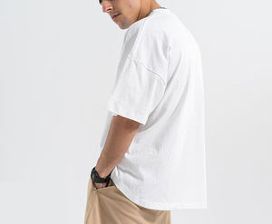 T-shirts pour hommes en coton uni, coupe oversize, ourlet incurvé, style streetwear premium - Product Image 5