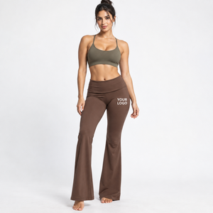 Women High Waist <b>Flared</b> Leg Yoga <b>Leggings</b> Full Length Seamless Solid Color Activewear Pants Spandex Polyester Four-Way Stretch - Product Image 1