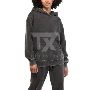 Custom Logo Front Knitted Women Acid Wash Hoodie Streetwear Wholesale <b>Cheap</b> Price Heavyweight - Product Image 3