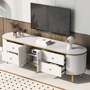 Meuble TV moderne pour téléviseurs jusqu'à 80 pouces, centre de divertissement avec 4 tiroirs et 1 armoire, table console en bois avec pieds en métal - Product Image 6