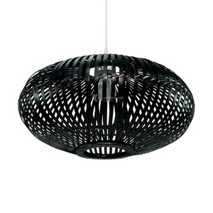 Abat-jour de lampe suspendue en rotin noir pour intérieur/extérieur, rond, écologique, style asiatique, pour une utilisation en intérieur et en extérieur - Product Image 1